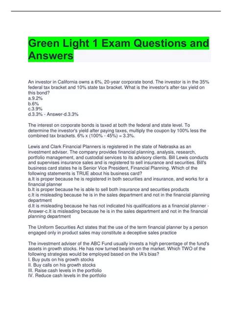 Light Exam Questions