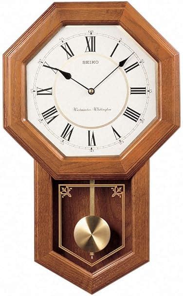 Light Oak Traditional Schoolhouse Wall Clock with Chime & Pendulum