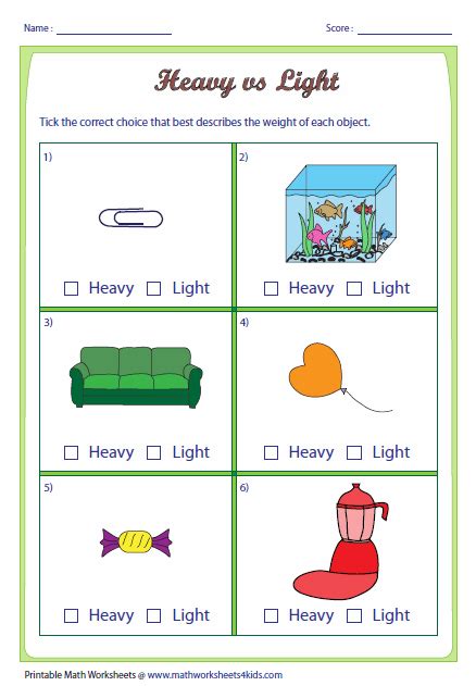 Light and Heavy Math Worksheets