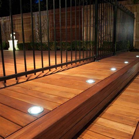 Types of Fixtures. The most popular types of deck lighting and areas to illuminate include: Steps: The best fixtures include surface mounts, flush mounts, path lights, and weatherproof LED strip lights. Well, Spot, or Uplights: These can illuminate paths, create drama by highlighting plant forms, etc.. 