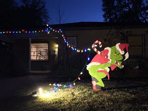 Light up grinch outdoor. Dec 23, 2021 ... I'll show you the process of building a wire frame Christmas decoration for the yard, lit with LED Christmas string lights. 
