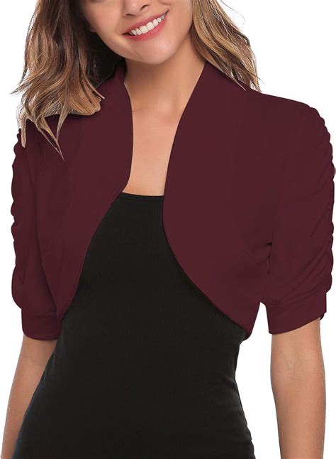 Women's 3/4 Sleeve Open Front Shrug Sweaters Lace Cropped Bolero Cardigan for Evening Dresses Lightweight Soft. 63. $2999. Join Prime to buy this item at $26.99. FREE delivery Thu, Oct 12 on $35 of items shipped by Amazon. Or fastest delivery Mon, Oct 9. +12.. 
