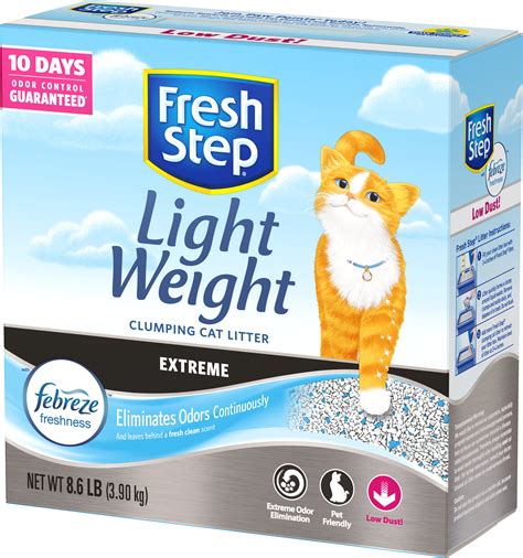 Lightweight cat litter. Jan 28, 2024 · 30% LESS WEIGHT*: This lightweight litter is easier to lift, pour and store, and delivers the same number of uses as regular Fresh Step kitty litter. UNSCENTED: Recommended by vets, this cat litter is free from added fragrances and dyes that might irritate sensitive cats. ANTIMICROBIAL: Formulated to carry antimicrobial properties that prevent ... 