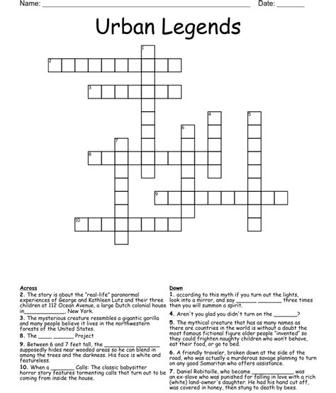 The crossword clue Witt of "Urban Legend" with 6 letters was last seen on the January 01, 2001. We think the likely answer to this clue is ALICIA. Below are all possible answers to this clue ordered by its rank. You can easily improve your search by specifying the number of letters in the answer. Rank Word. 