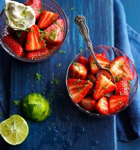 Lime and mint marinated strawberries with rum and coconut cream