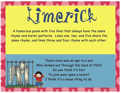 Limerick rhyme verse connections nyt. What is a limerick? Limericks follow a pattern. In a limerick the first, second and fifth lines have the same rhythm and rhyme. The third and fourth lines rhyme with each other too. Find out more ... 