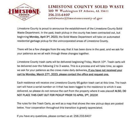 Limestone county garbage.  The new Limestone County Solid Waste Department began distributing...