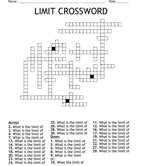 Crossword Clue. The Crossword Solver found 30 answers to "Upper limit?", 5 letters crossword clue. The Crossword Solver finds answers to classic crosswords and cryptic crossword puzzles. Enter the length or pattern for better results. Click the answer to find similar crossword clues . Enter a Crossword Clue. A clue is required.