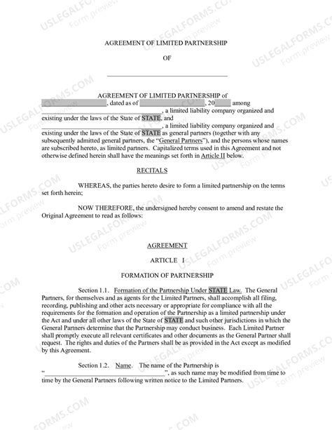 Limited Partnership Agreement Legalforms Org