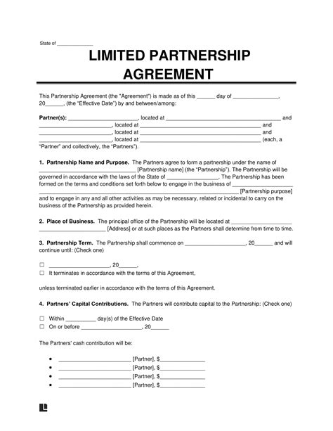 Limited Partnership Agreement in Word and Pdf formats