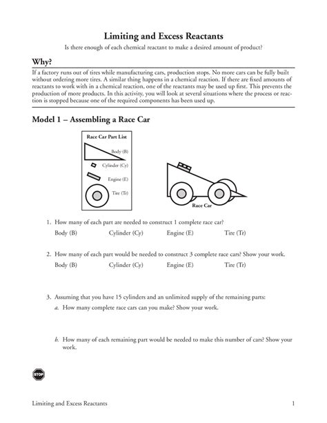 Limiting And Excess Reactants Worksheet