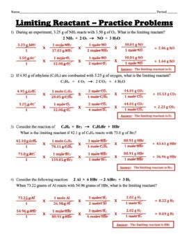 Limiting Reactants and Percent Composition Notes and Worksheet
