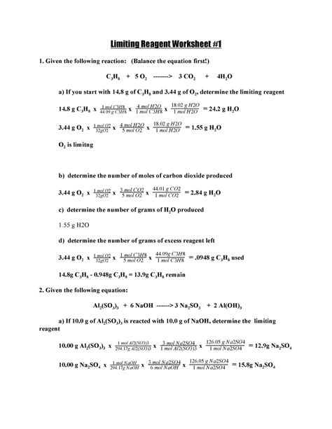 Limiting Reagent Worksheet 1 and 2 Limiting Reagent Worksheet 1 1