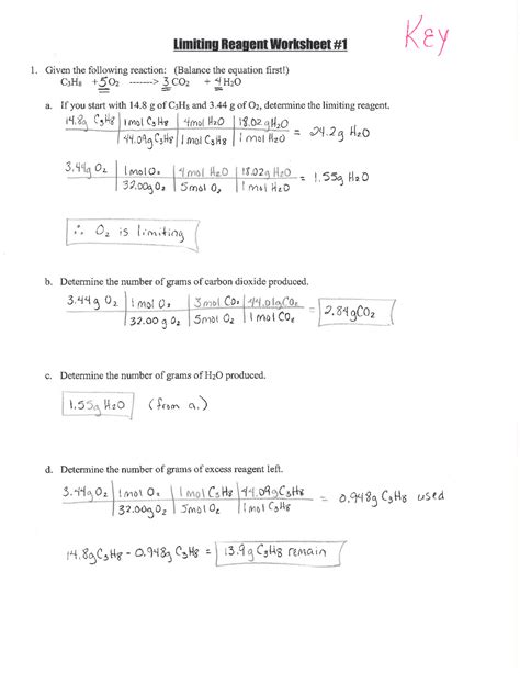 Stoichiometry / Limiting Reagent Problem Set . Answer Key. At h