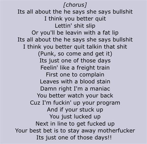 Limp bizkit break stuff lyrics. Break Stuff (Live) Lyrics by Limp Bizkit from the Counterfeit Box album- including song video, artist biography, translations and more: Its just one of those days When you don't wanna wake up Everything is fucked Everybody sux ... 