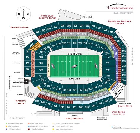 Upper level at Lincoln Financial Field is made up of sections 201-244 as shown in Lincoln Financial Field Seating Chart. Each section has 30 rows of seats, with row 1 being the closest to the field and row 30 being the furthest. The upper level is not as close to the action as the lower level, but it still offers a good view of the game.. 
