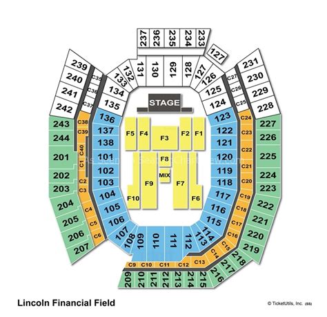 Sep 2014. ---. Yes, there are a total of 19 numbered rows of seating in Section M14 at Lincoln Financial Field. At Row 4 you will be the fourth row from the front of the section, and with the lower numbered seats located at the right side of the row (as you face the field), you will be in the third seat in off the aisle between Sections M14 and .... 