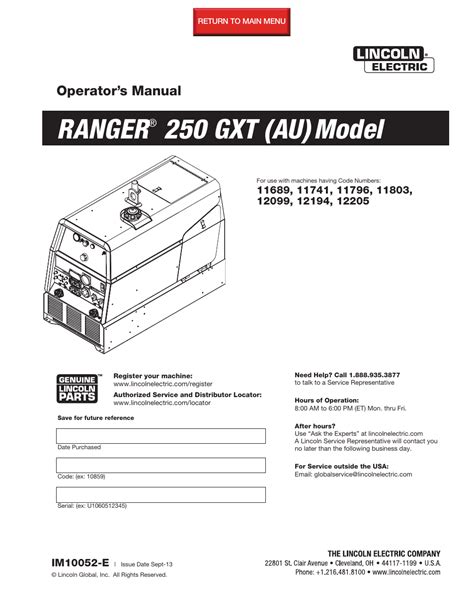 Lincoln ranger 250 gxt repair manual. - Try and make me by ray levy.