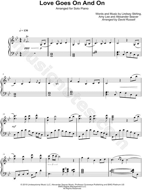 Lindsey Stirling feat. Amy Lee "Love Goes On and On" Sheet Music ...