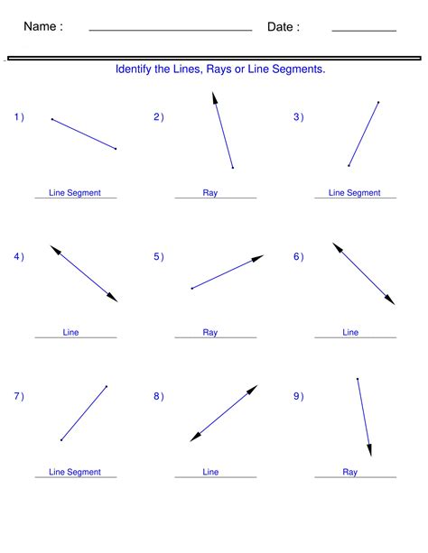 Line Line Segment Ray Worksheets
