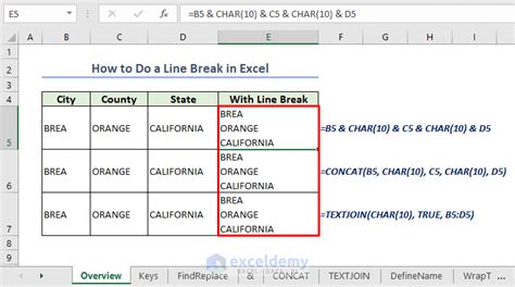 Line break in excel formula