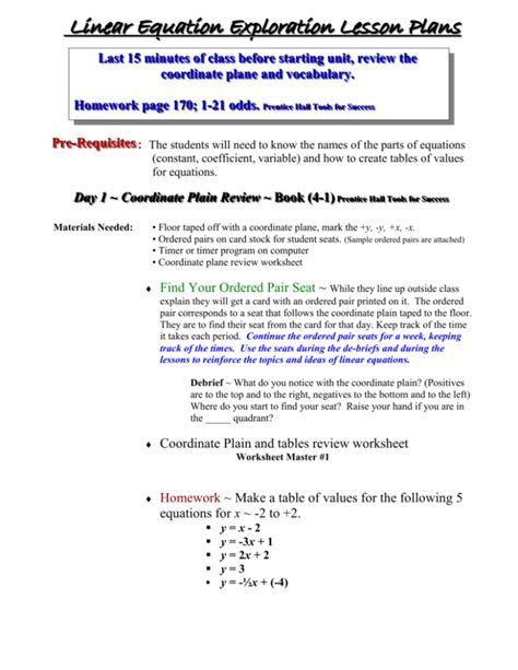 Linear Equation Lesson Plan Pd Rom