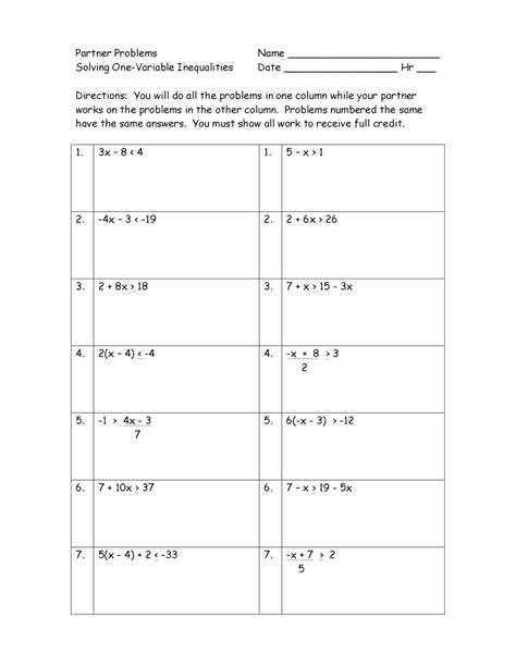 Linear Inequalities Worksheet