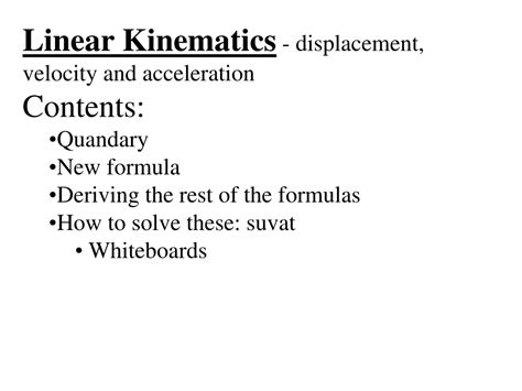Linear Kinematics Displacement Velocity And Acceleration Contents Ppt Download