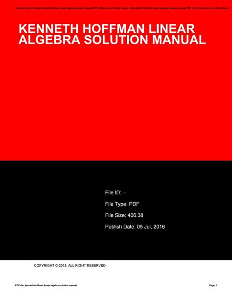 Linear algebra kenneth hoffman solution manual. - Leon rooke canadian author studies series.