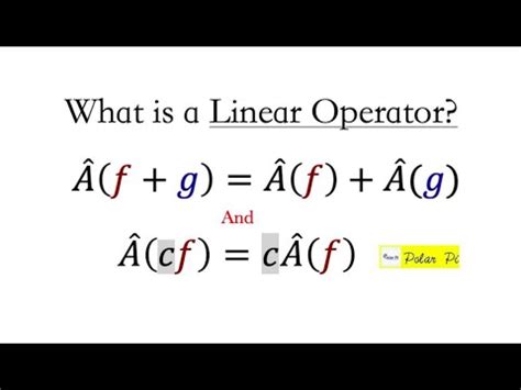 Linear operator examples. Operators An operator is a symbol which defines the mathematical operation to be cartried out on a function. Examples of operators: d/dx = first derivative with respect to x √ = take the square root of 3 = multiply by 3 Operations with operators: If A & B are operators & f is a function, then (A + B) f = Af + Bf A = d/dx, B = 3, f = f = x2 