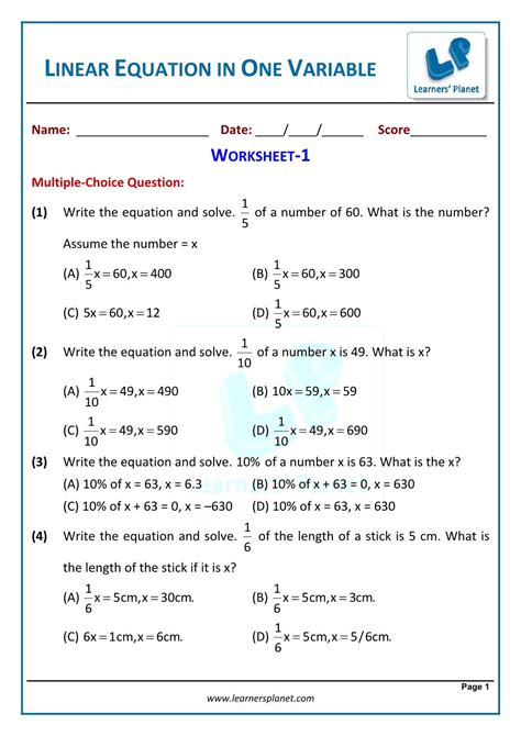 LinearequationinOneVariableWorkbook3
