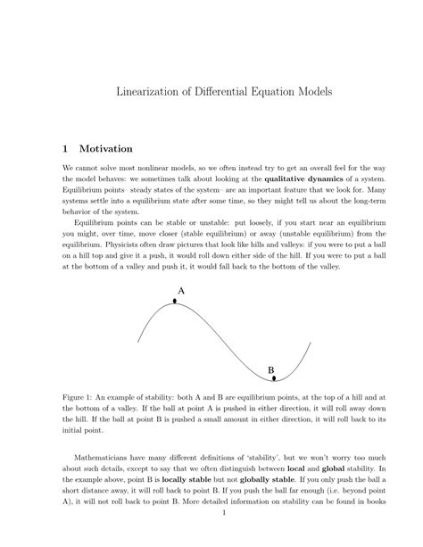 Linearization of Differential Equation Models DocsLib