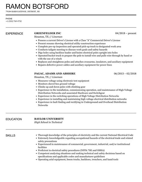 Lineman Apprentice Resume Examples And Templates In 2024