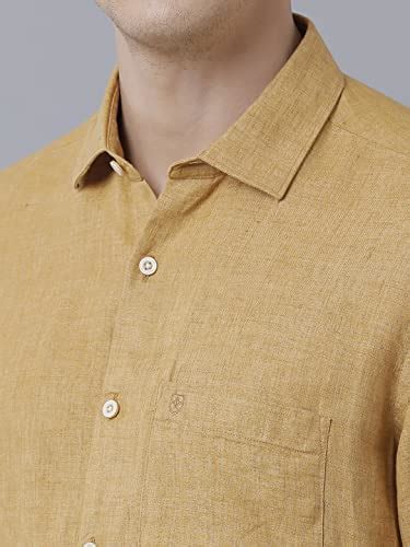 Linen Club Yellow Solid Regular Fit Pure Linen Shirt for Men