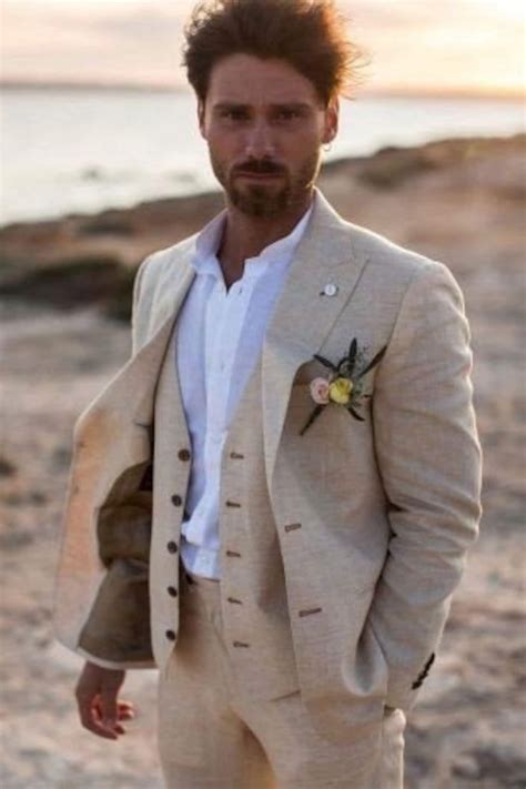 Linen suit wedding. Create your own unique beach wedding look with our versatile linen suit pieces. Mix and match suit jackets, pants, and vests to suit your personal style. Opt for a classic twill suit jacket paired with houndstooth suit pants for a sophisticated ensemble. Or, go for a more textured look with a herringbone suit jacket and matching pants. 