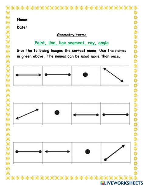 Lines Line Segment Point Rays Activity Sheet