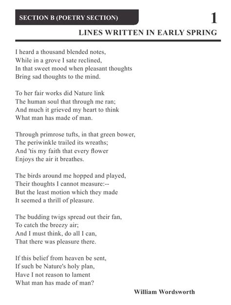 Lines Written In Early Spring Lines Written In Early Spring Poem by