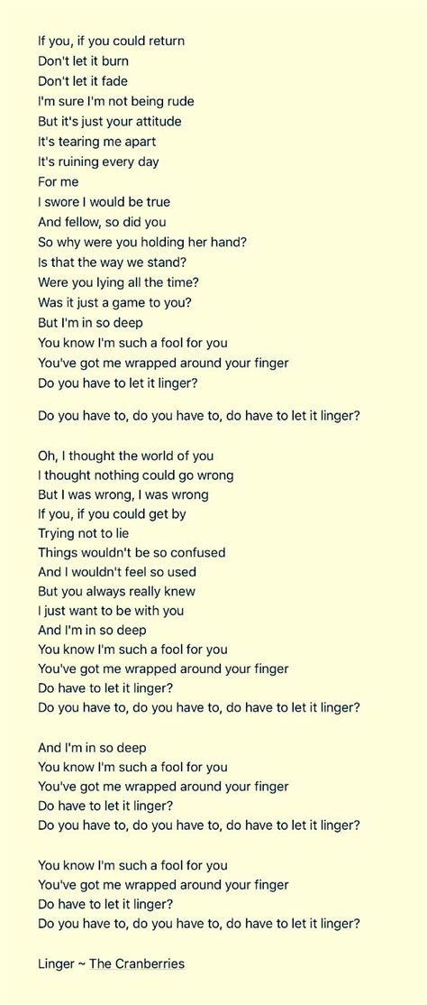 Linger cranberries lyrics. Things To Know About Linger cranberries lyrics. 