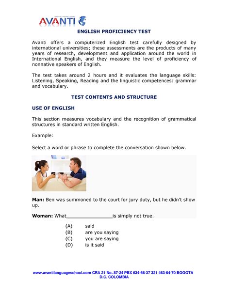 Linguarama English Test Example