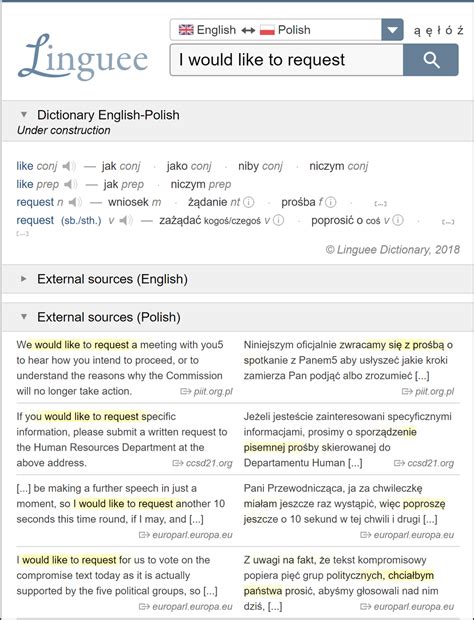 Linguee polish english. Search Polish expressions in the Polish-English Linguee dictionary and in 1,000,000,000 translations. Look up in Linguee ... Most common Polish queries, 20001 to 40000 