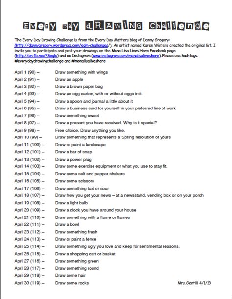 Link to a full year of challenges http//monalisaliveshere.wordpress
