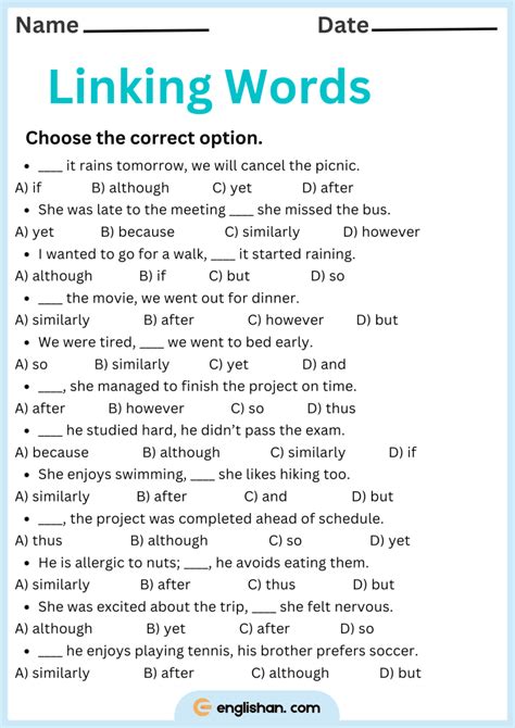 Linking Words Exercises With Answers