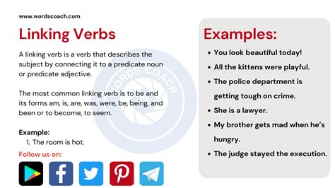 Linking me. Linking verbs are a type of verb form that connects a subject of a sentence to an adjective, noun, or pronoun. It helps to complete the meaning of the verb. These include the verb forms “to be”; verbs relating … 