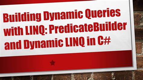 Linq dynamic where or clause.  Aug 14, 2020 · Building dynamic WHERE clauses in E...