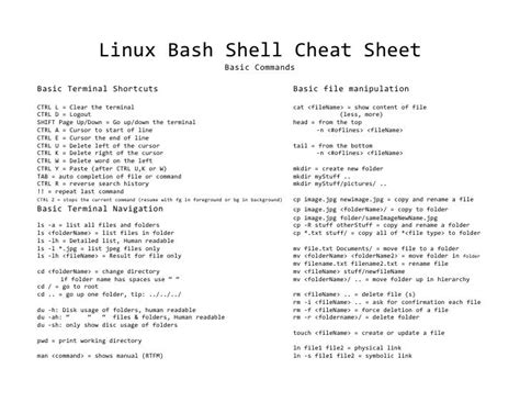 Linux Bash Shell Cheat Sheet For Beginners