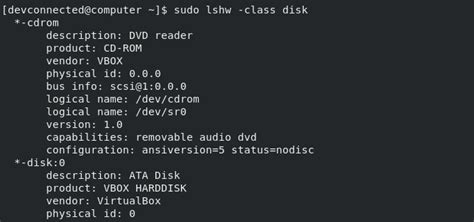 Linux hard disk info command.  Alternatively, you can use lshw: lshw -class disk. 6, ...
