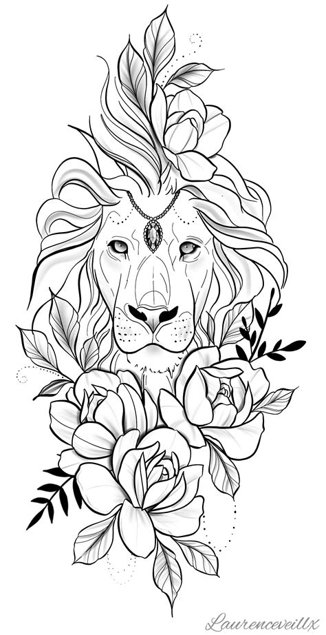 Lion With Flowers Drawing