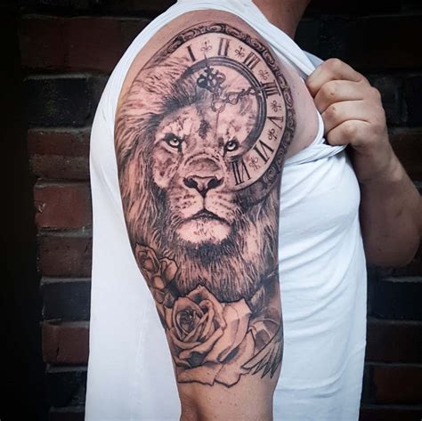 A clock lion tattoo combines the image of a lion and a clock. It could symbolize the concept of 'time is king' or highlight the value of time and power. This type of design often includes detailed artwork and can be a unique way to express your thoughts on time and dominance.. 