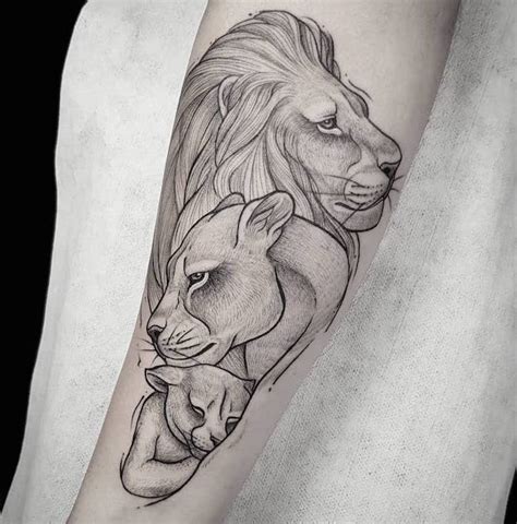 Lion family tattoo ideas. family. Lion tattoos for men have a lot of variations in forms and styles. So let's walk through the various cultural perspectives and meanings of lion tattoos. 1. Lion in Greek mythology. As romantic as Greek mythology is, lions here are associated with masculinity and love. 2. Lion in Christianity. 