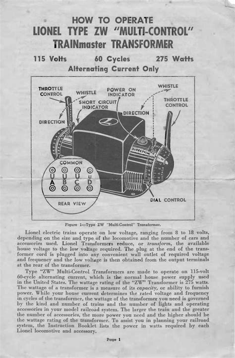 Lionel trainmaster type zw transformer manual. - The year we fell down vk.